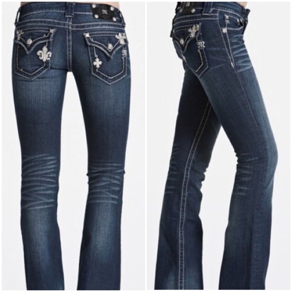 Miss Me Denim - Miss Me Fleur Cross Dark Rhinestone Bootcut Jean 8